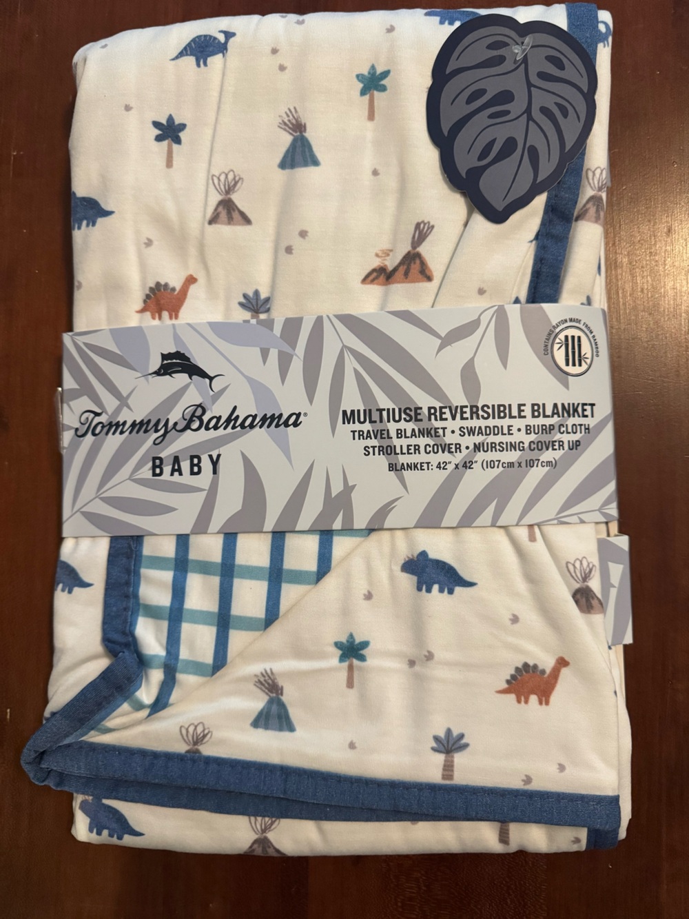 Tommy Bahama Baby Dino & Leaf Reversible Bamboo Blanket